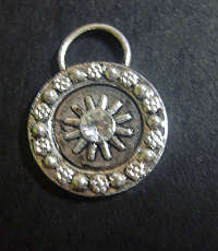 Round Silver Metal Pendant with Rhinestone Inlay , 27mm X 21mm - Sold Individually.