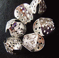Silver Tone Beadcaps,  12mm - Pack of 10.