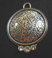 Silver Metal Pendant Disc With Clear Rhinestone Inlay , 54mm  X 43mm - Sold Individually.