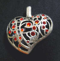 Silver Metal Pendant Heart With Red Rhinestone Inlay ,48mm  X 45mm .