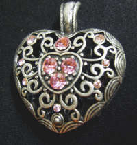 Silver Metal Pendant Heart With Pink Rhinestone Inlay ,53mm  X 45mm .