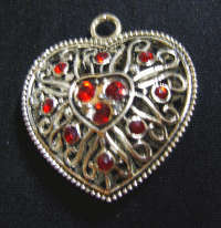 Silver Metal Pendant Hart With Red Rhinestone Inlay ,42mm  X 38mm.