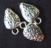 50% Off Sale!! Silver Metal Strawberry Charm , 16mm x 10mm -  Pack of 10.