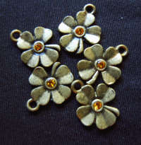 Bronze Flower Charm With Rhinestone Inlay, 18mm x 14mm - Pack of 5.