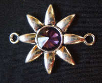 Silver Metal Connector with Purple Rhinestone Inlay , 40mm x 32mm, LEAD FREE -  Sold Individually.