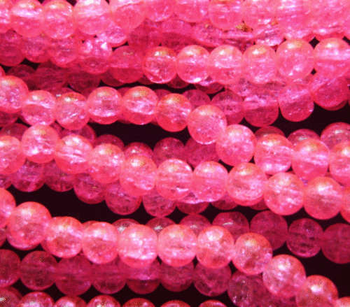 30% Off Sale!! Bright Pink Crackle Glass Rounds, 10mm - Per String(+/- 85).