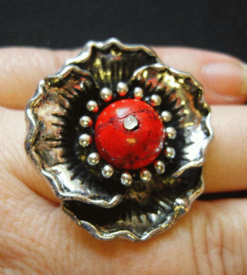 Priced to Go!! Rose With Red Turquoise Center, 30mm Bloom - One size fits all.