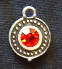 NEW!!! Silver Metal Disc Petit Pendant with Red Rhinestone Inlay , 18mm x 14mm - Sold Individually..