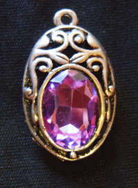 NEW!!! Silver Metal Oval Pendant with Amethyst Rhinestone, 30mm x 19mm - Sold Individually..