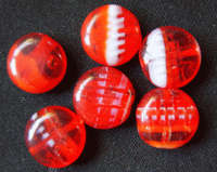 Red Indian Glass Disc With White, 12mm- Pack of 5.