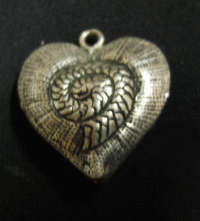 NEW : Silver Metal Pendant Heart With Shell Design, 33mm x 32mm - Sold Individually..