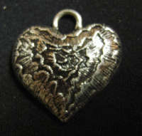 NEW : Silver Metal Pendant Heart With Rose Design, 30mm x 28mm - Sold Individually..
