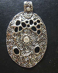 ON SPECIAL! Nickle Oval Pendant With Rhinestone Inlays, 68mm - Sold Individually.