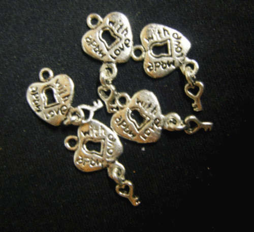 Nickle " Made with Love" Heart Charms,14mm x 13mm - Pack of 20.