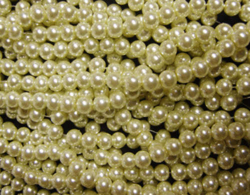 Cream Glass Pearls, 8mm - Per string (+/- 100).