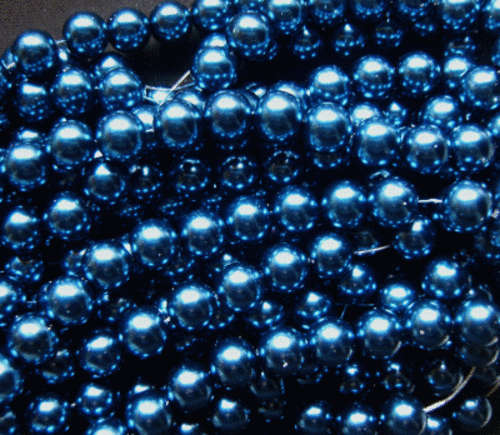 Dark Cerulean Glass Pearls, 12mm - Pack of 10.