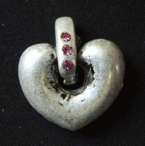 Pendant Heart With Pink Rhinestone Inlay, 31mm x 26mm - Sold Individually.