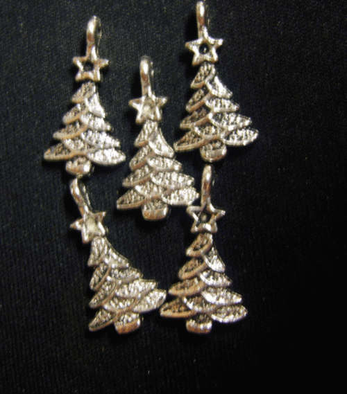Nickle Charm Christmas Tree, 21mm x 11mm - Pack of 5.