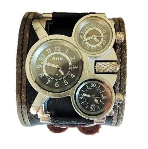 ARMO Watch by ROK - Silver Dial ,  Black  Leather , Grey Edging