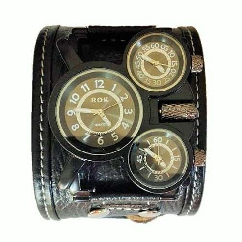 ARMO Watch by ROK - Black Dial ,  Black  Leather , Black Edging