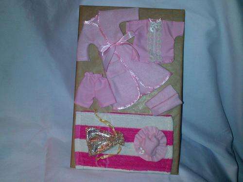 pink bath robe towel mop hat toiletry bag leggings nighty and shorts