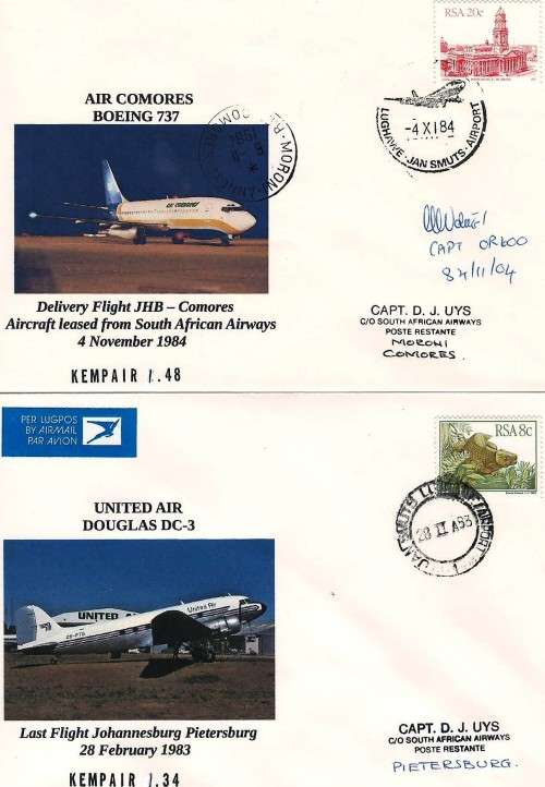 Collection of 10 scarce South African flight covers