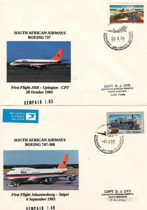 Collection of 10 scarce South African flight covers