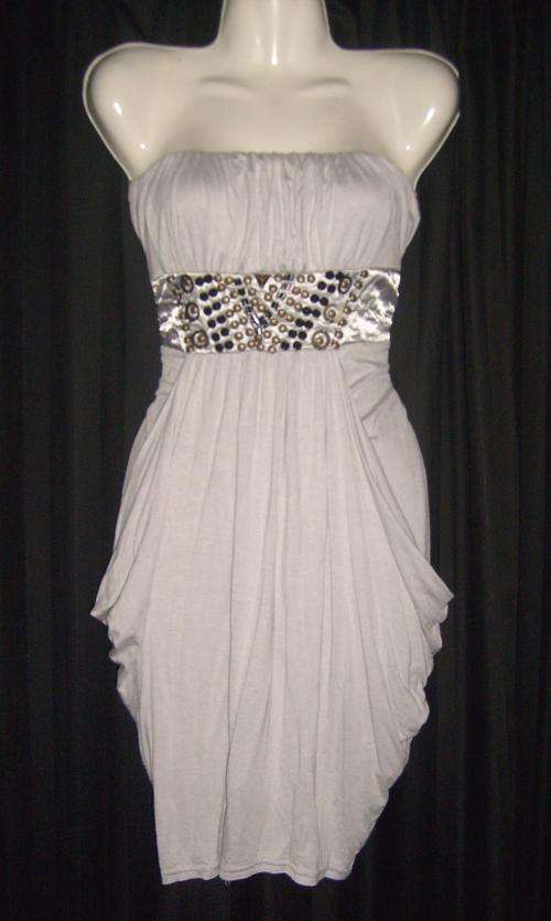 LIGHT GREY BEADING DETAIL GREEK GODDESS DRESS 32 / 34