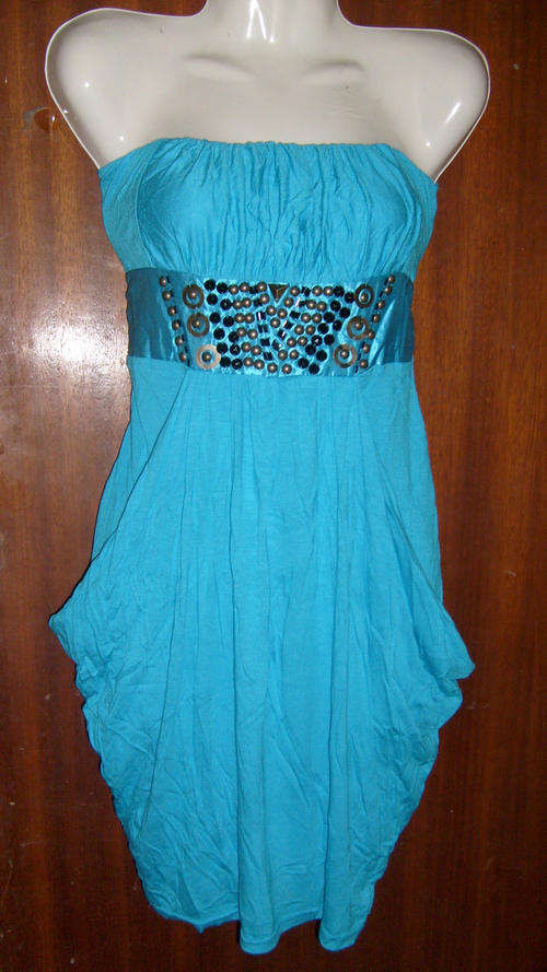 LIGHT BLUE BEADING DETAIL GREEK GODDESS DRESS 32 / 34