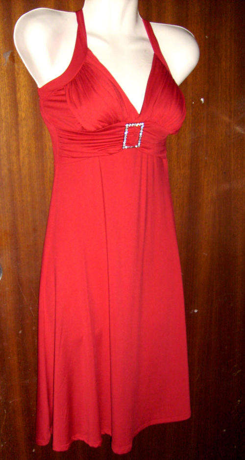 **HOT LADY IN RED **RED COCKTAIL DRESS WITH DIAMANTE DETAIL BUCKLE