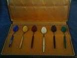Silver enameled spoons in box