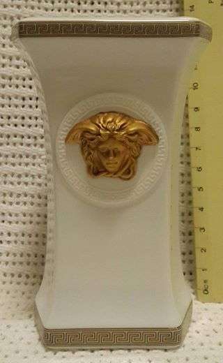 Versace By Rosenthal Gorgona White Medusa Vase - Greek Key - ORIGINAL