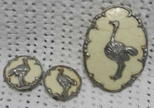 Ostrich Egg jewelry earrings and brooch