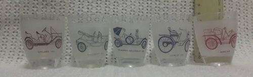 Set of five shot glasses - old cars