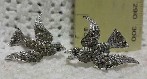 Gorgeous bird marcasite screw on earrings