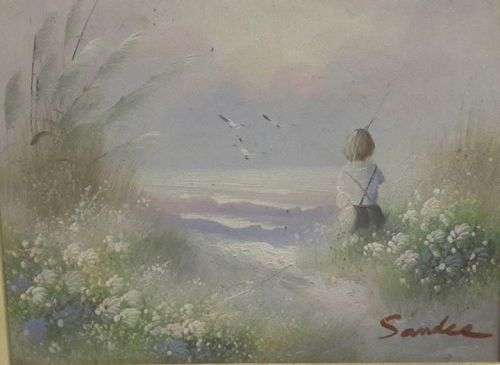 Vintage painting by Sandee - oil on board 25x21cm excl. frame