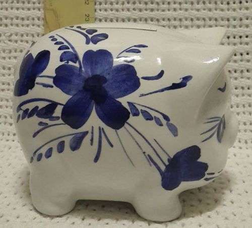 Elweco blue and white cute piggy bank