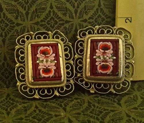 Beautiful micro mosaic clip on earrings! - One clip has broken off - should be a easy fix