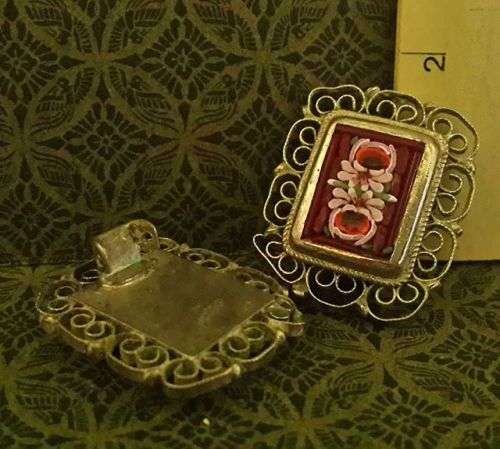 Beautiful micro mosaic clip on earrings! - One clip has broken off - should be a easy fix