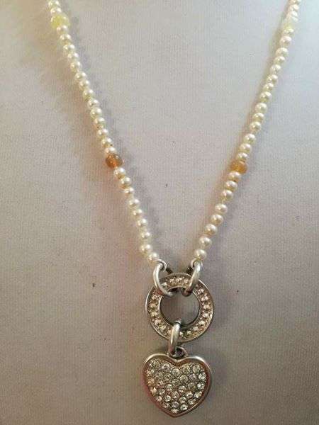 Natural Pearl with Opal and 925 silver heart pendant!! LOOK!!