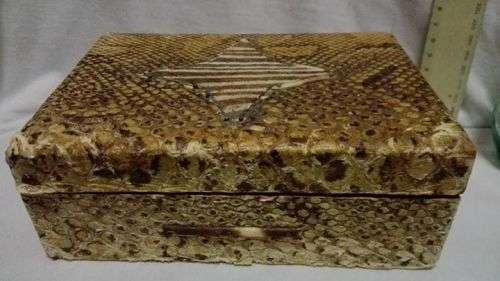 Little wooden box covered with snake and Zebra skin - Trench Art at its best!