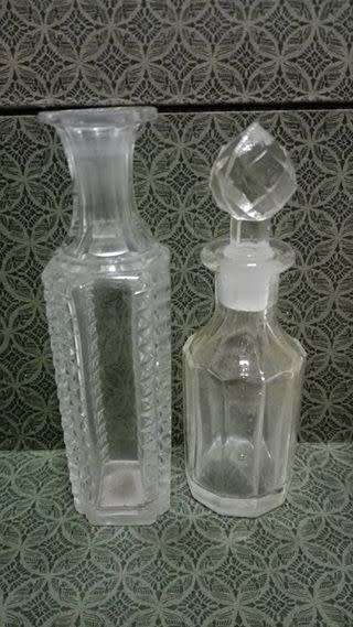 Cut glass bottle with stopper and lead crystal bottle