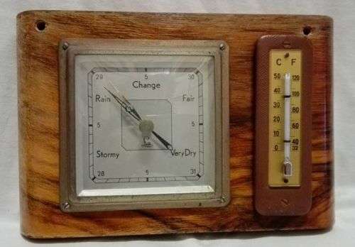 Art Deco Wetterstation LUFFT Barometer & Thermometer Wooden