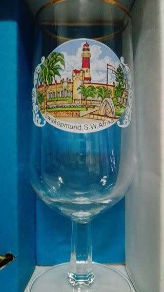 Boxed Glass, shot glass and ashtray set - Swakopmund Suid Wes Afrika! LOOK!!