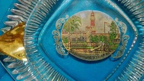 Boxed Glass, shot glass and ashtray set - Swakopmund Suid Wes Afrika! LOOK!!