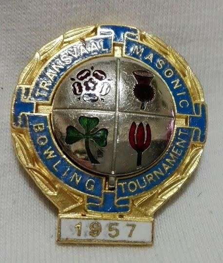 Transvaal Masonic bowling badge 1957
