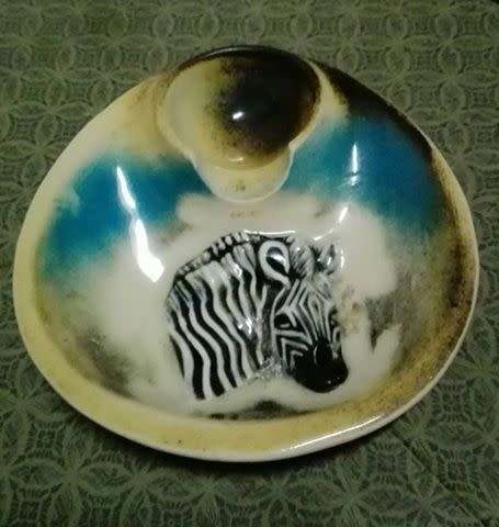 Zebra pipe rest ashtray - hand made