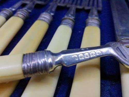 Vintage 12 place setting knife and fork - bone handled. Stunning set ! Look at the box!! Quality!