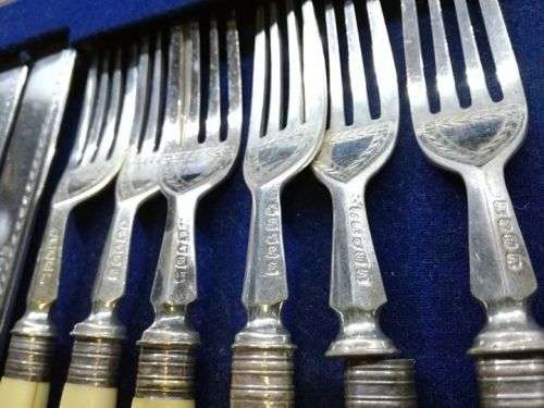 Vintage 12 place setting knife and fork - bone handled. Stunning set ! Look at the box!! Quality!