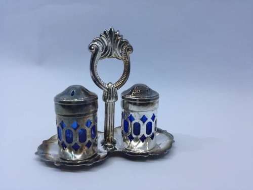 Vintage salt and pepper - blue glass liners